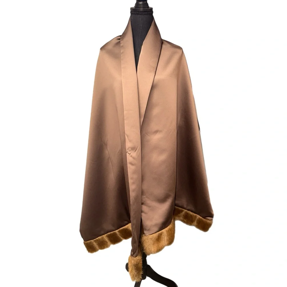 Vintage Collection XIIX - Faux Fur Trim Scarf -‎ Satin Brown
